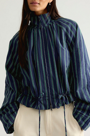 Devon Striped Balloon Funnel-Neck Jacket