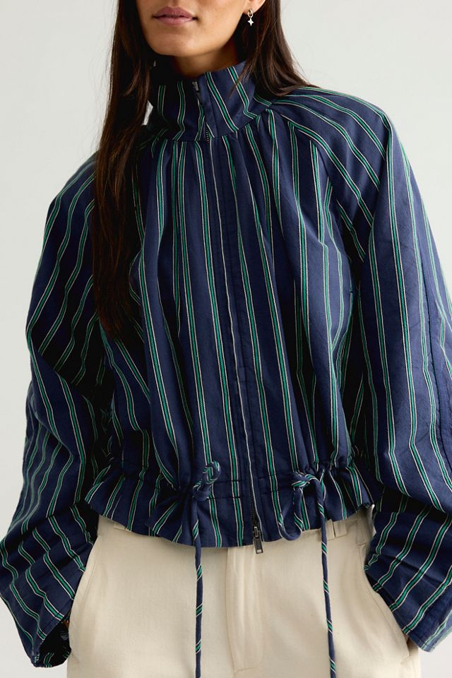 Devon Striped Balloon Funnel-Neck Jacket #2
