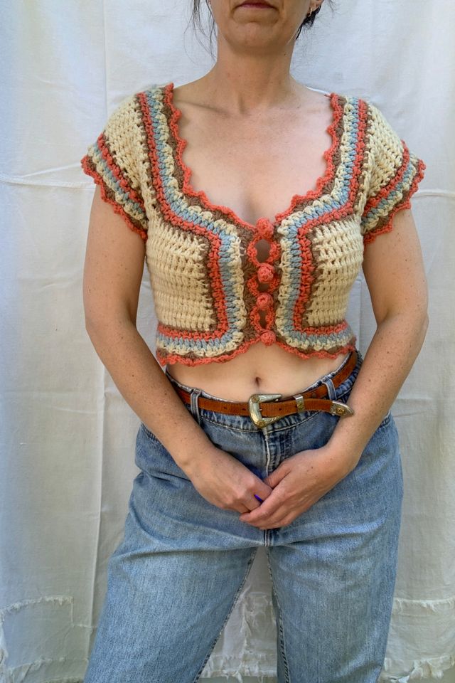 Vintage 1960s Handmade Crochet Sweater Top Selected by SharpLilTeeth #1