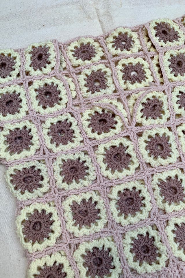 Vintage 1960s Hand Crochet Granny Square Top #1