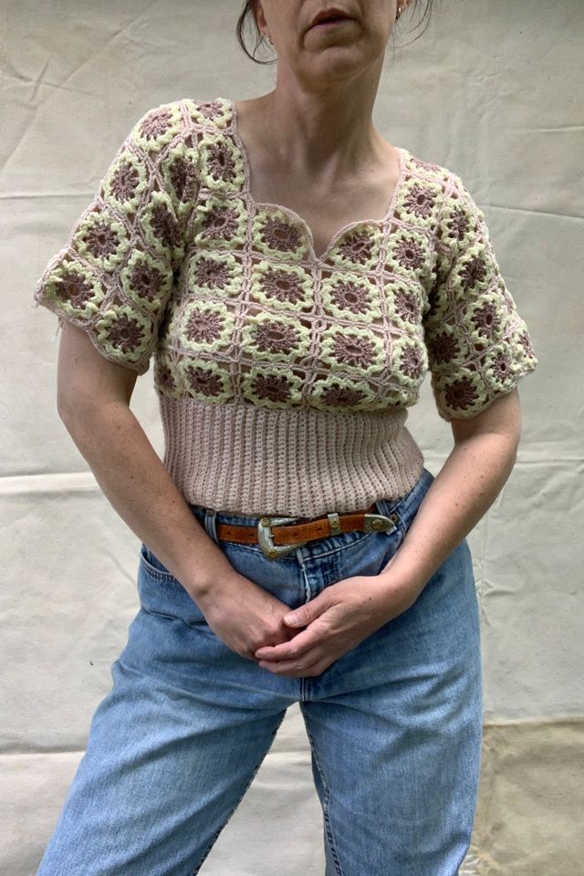 Vintage 1960s Hand Crochet Granny Square Top #2