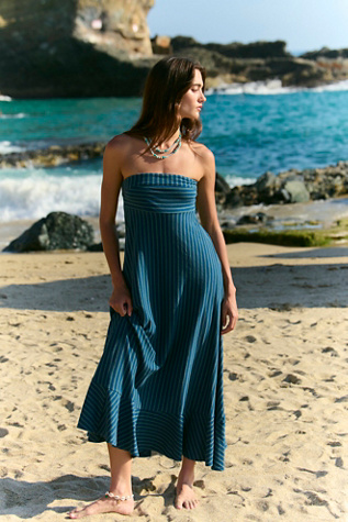 Sadie Striped Midi Dress by free-est at Free People in Blue, Size: XS