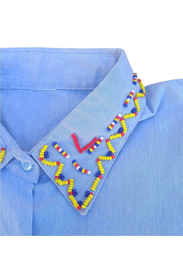 Vintage Blue Cotton Dickie With Beading Selected By Ankh By Racquel #1
