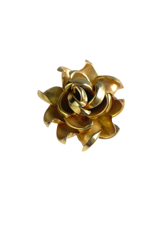 Sculptural Vintage Gold Rose Brooch Selected By Ankh By Racquel #2