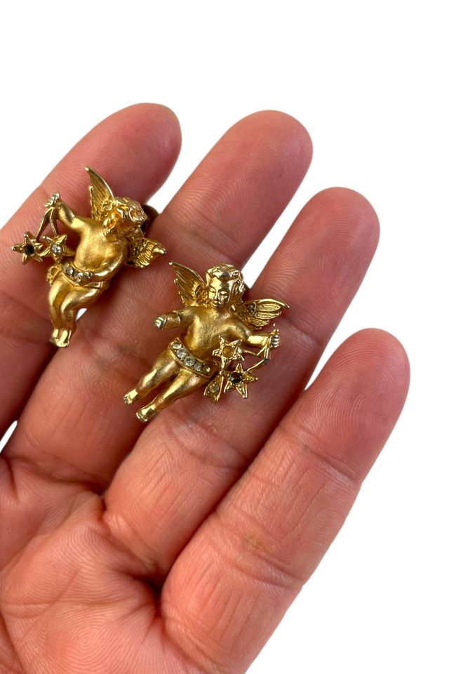 Vintage Gold Clip-On Angel With Stars Earrings Selected By Ankh By Racquel #2