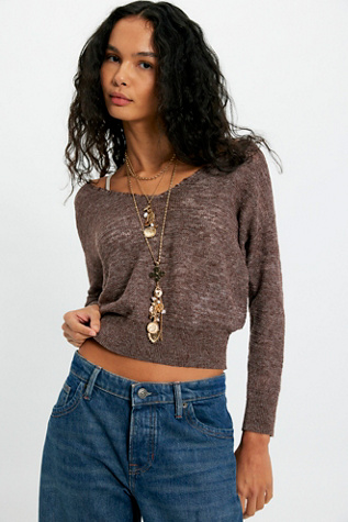 Soft Focus Fine Gauge Linen Pullover by Free People in Brown, Size: XS