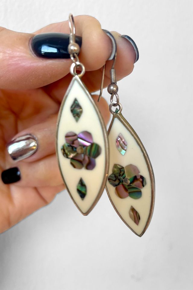Vintage Mexican Alpaca Enamel Shell Inlay Drop earrings Selected by MARMALADE #1