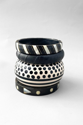 Graphic 80s  Black and White Vintage Bangle Stack  Selected by MARMALADE