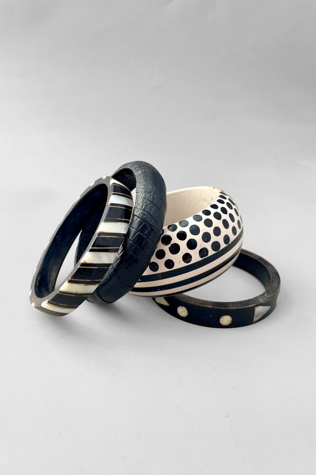 Graphic 80s  Black and White Vintage Bangle Stack  Selected by MARMALADE #2