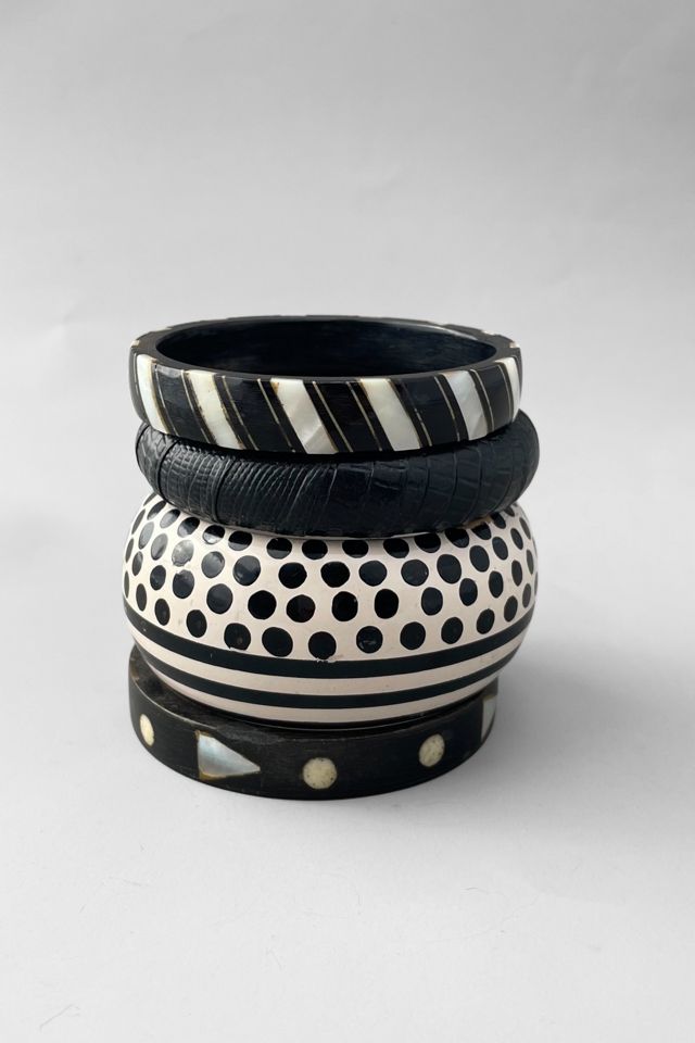 Graphic 80s  Black and White Vintage Bangle Stack  Selected by MARMALADE #3