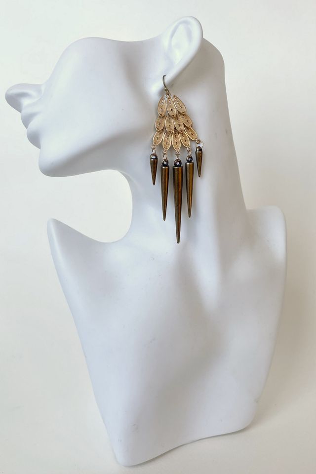 Vintage 70s Boho Brass Filigree Chandelier Earrings Selected by MARMALADE #2