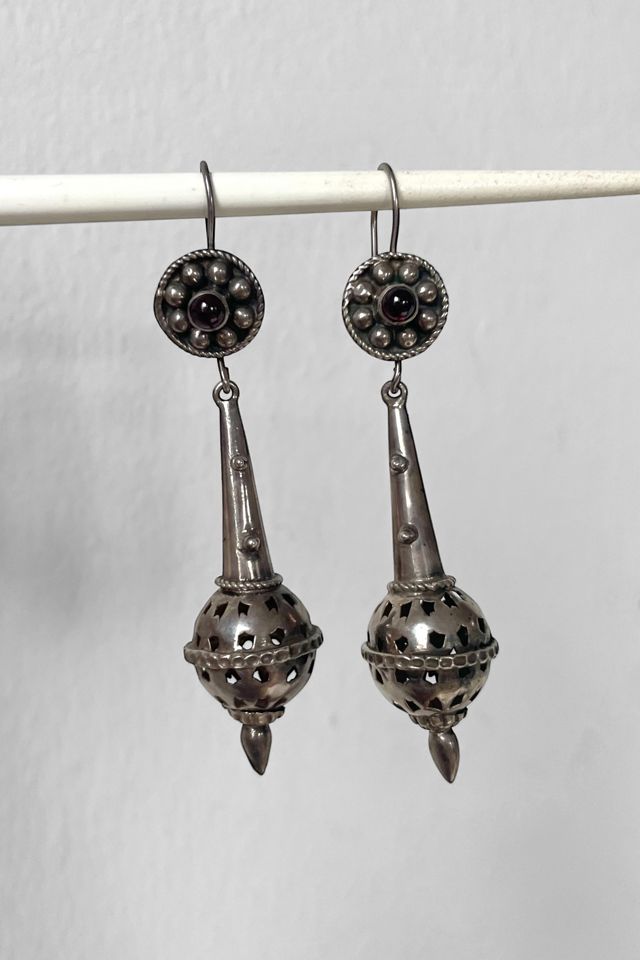 Vintage 60s Large Bohemian Sterling Silver Garnet Drop Earrings Selected by MARMALADE #2
