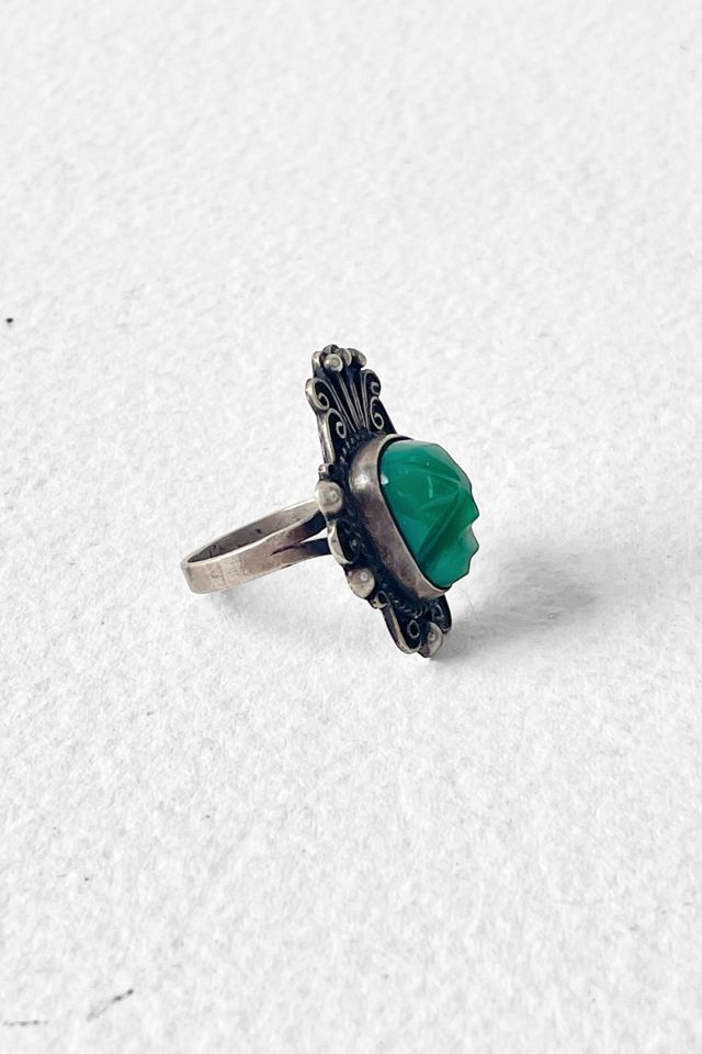Vintage Mid-Century Sterling Silver and Green Onyx Face Ring Selected by MARMALADE #3