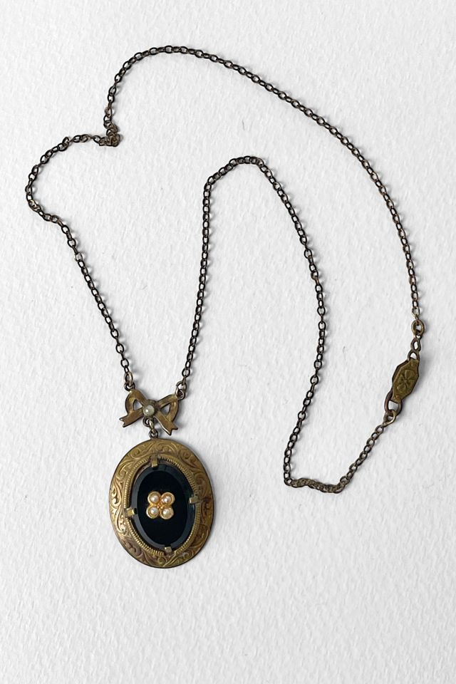 Vintage 30s Black Glass Seed Pearls Bow Pendant Selected by MARMALADE #1