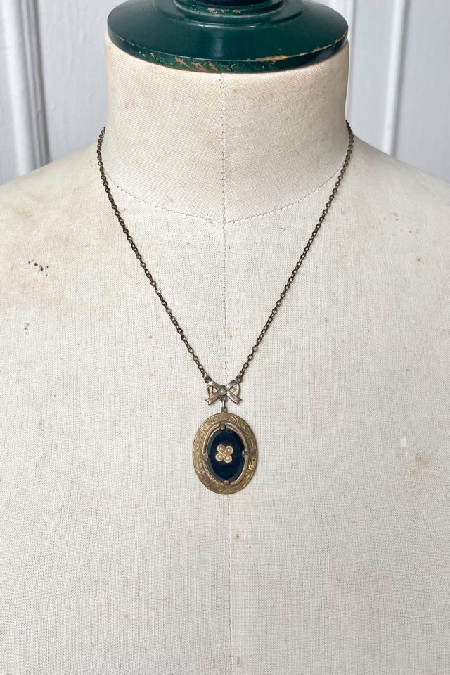 Vintage 30s Black Glass Seed Pearls Bow Pendant Selected by MARMALADE #2