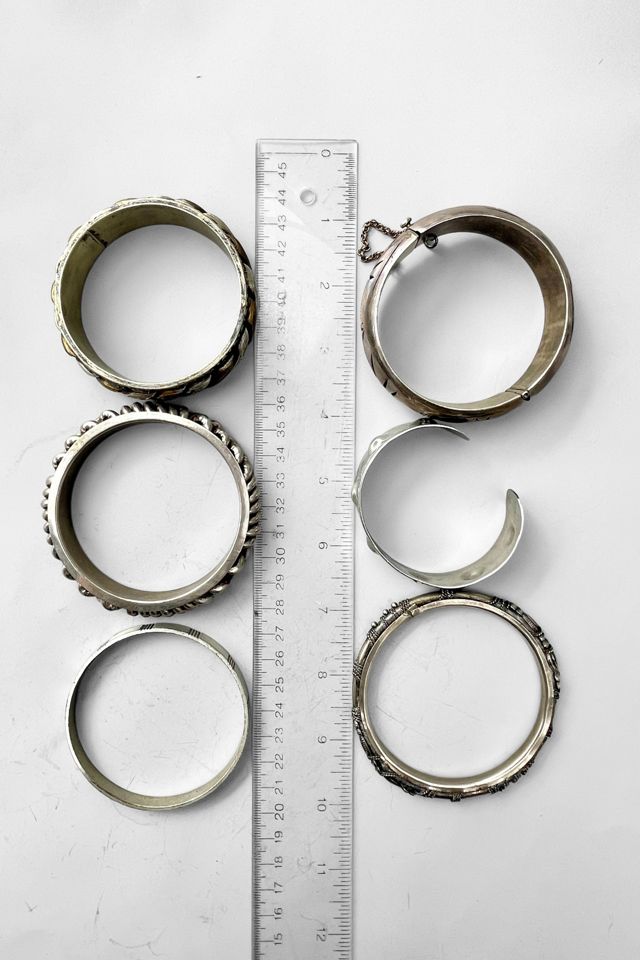 Maximalist Boho Stack of Vintage Silver-Tone Bangle Bracelets Selected by MARMALADE #3