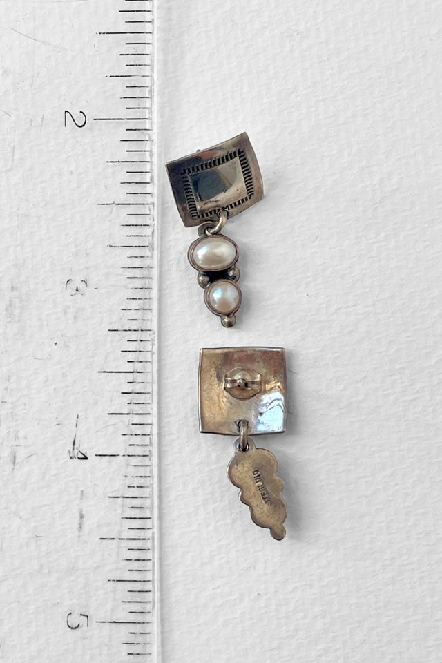 Vintage Sterling Silver Modernist Pearl Drop Earrings Selected by MARMALADE #1