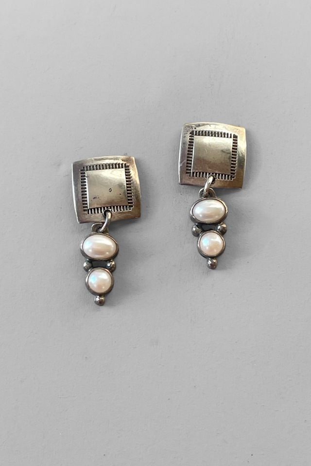 Vintage Sterling Silver Modernist Pearl Drop Earrings Selected by MARMALADE #3
