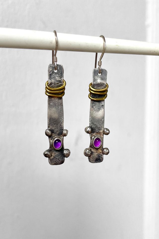 Vintage Sterling Amethyst Artisanal Modernist Earrings Selected by MARMALADE #1