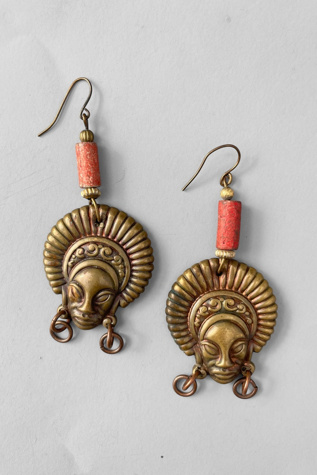 Vintage Brass and Ceramic Lady Face Earrings Selected by MARMALADE