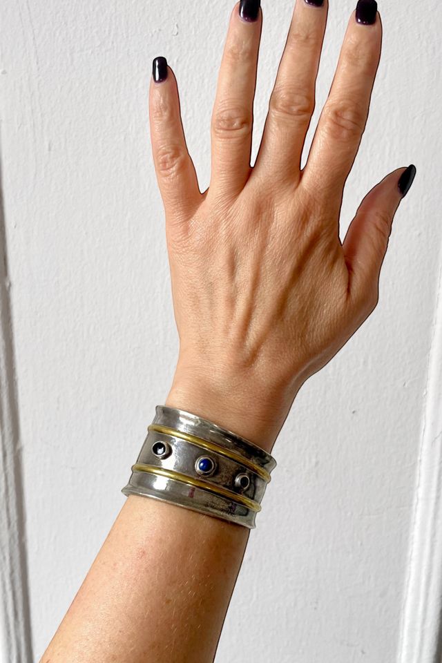 Vintage 80s Large Sterling Gemstone Signed Cuff Bracelet Selected by MARMALADE #1