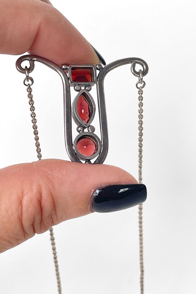 Vintage Art Nouveau Style Sterling Silver Garnet Pendant Necklace Selected by MARMALADE #1