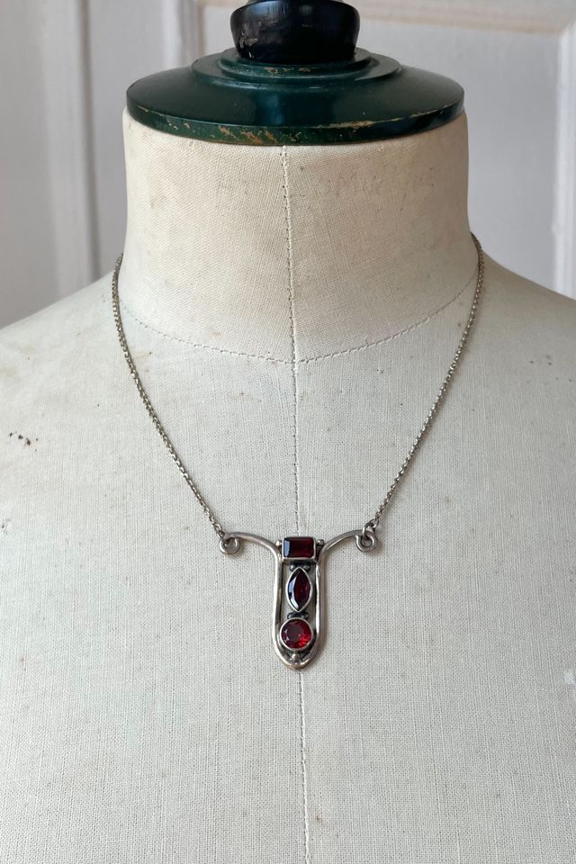 Vintage Art Nouveau Style Sterling Silver Garnet Pendant Necklace Selected by MARMALADE #2