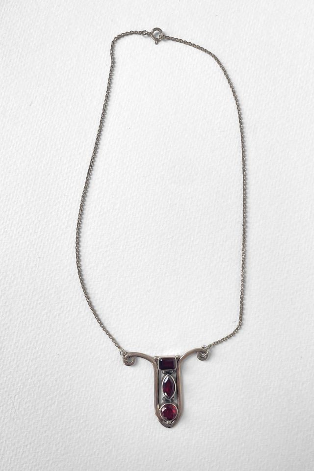 Vintage Art Nouveau Style Sterling Silver Garnet Pendant Necklace Selected by MARMALADE #3