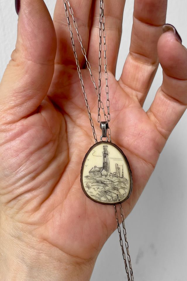 Vintage Two-Sided Scrimshaw Nautical Sterling Pendant and Chain Selected by MARMALADE #1