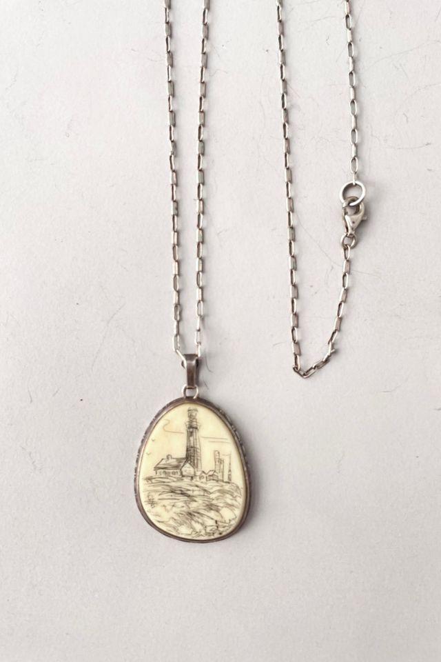Vintage Two-Sided Scrimshaw Nautical Sterling Pendant and Chain Selected by MARMALADE #3