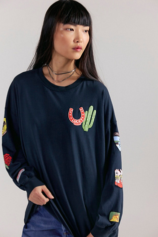 Daydreamer Western Patches Long Sleeve Tee at Free People in Black