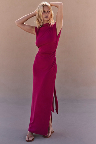 Good Feels Cap-Sleeve Boat Neck Jersey Maxi Dress by free-est at Free People in Red, Size: M - Boat Neck