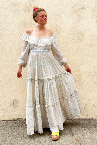 Vintage Gunne Sax Cream Blue Floral Dress Selected by The Curatorial Dept.