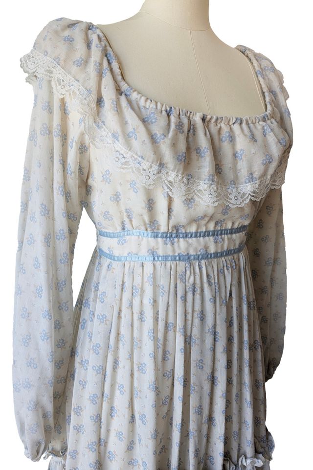 Vintage Gunne Sax Cream Blue Floral Dress Selected by The Curatorial Dept. #2