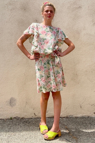 Vintage All that Jazz Pink Floral Drop Waist Dress Selected by The Curatorial Dept.