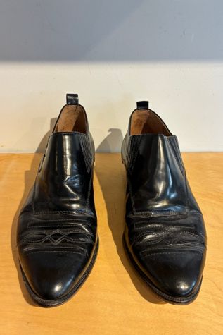 Joan and David Black Leather Western Booties Selected by The Curatorial Dept.