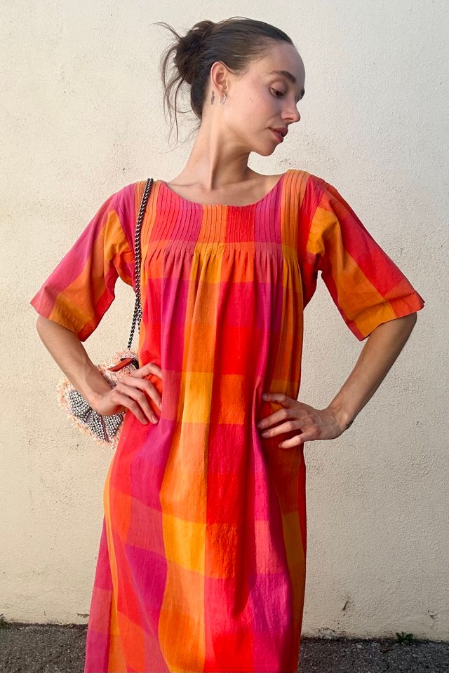 Vintage Josefa Pink Orange Plaid Dress Selected by The Curatorial Dept. #1
