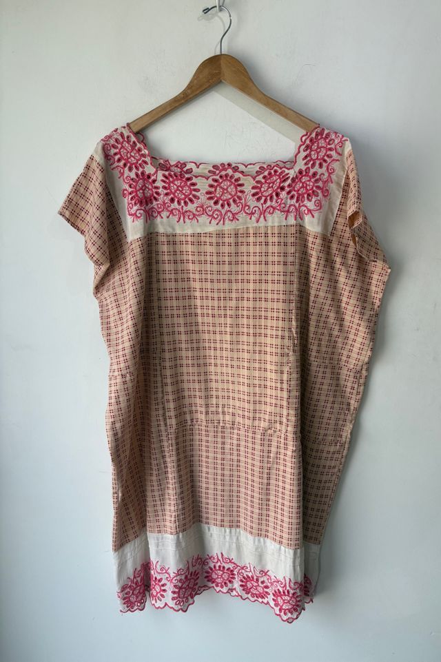 Vintage Pink Plaid Lace Trimmed Caftan Dress Selected by The Curatorial Dept. #2