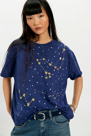 Denim And Bone Constellation Embroidered Tee at Free People in Blue, Size: XS