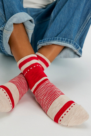 Vintage Stripe Socks by Free People in Red