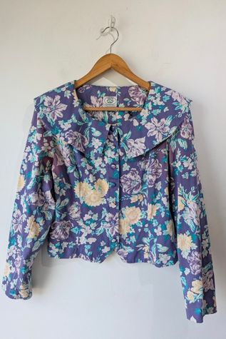 Laura Ashley Purple Floral Collared Top Selected by The Curatorial Dept.