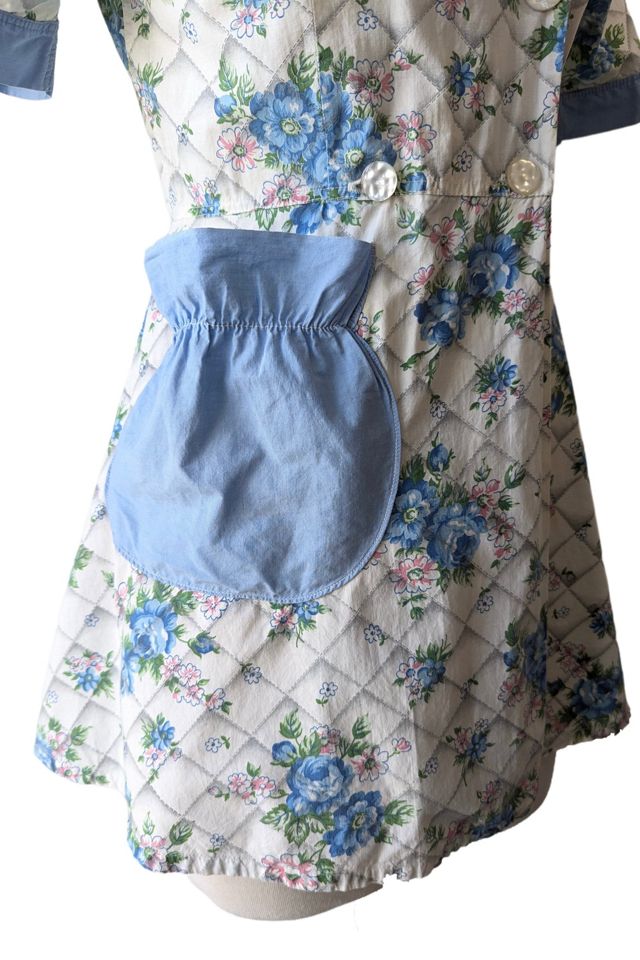 Vintage White and Blue Floral Print Cotton Apron Selected by The Curatorial Dept. #2