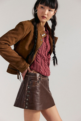 OneTeaspoon Axel Low-Waist Micro Mini Skirt at Free People in Brown, Size: S