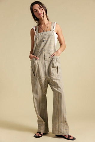Iconic Harem Yarn Dye Overalls by Free People in White, Size: XL