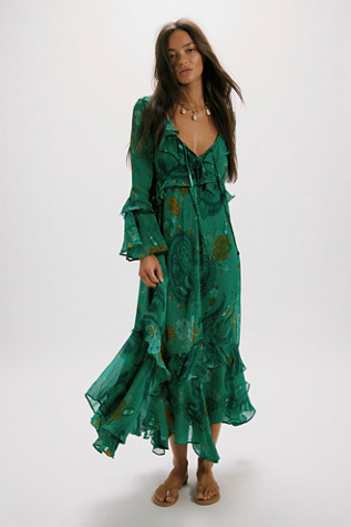 Paisley Petals Maxi Dress by Free People in Green, Size: XS