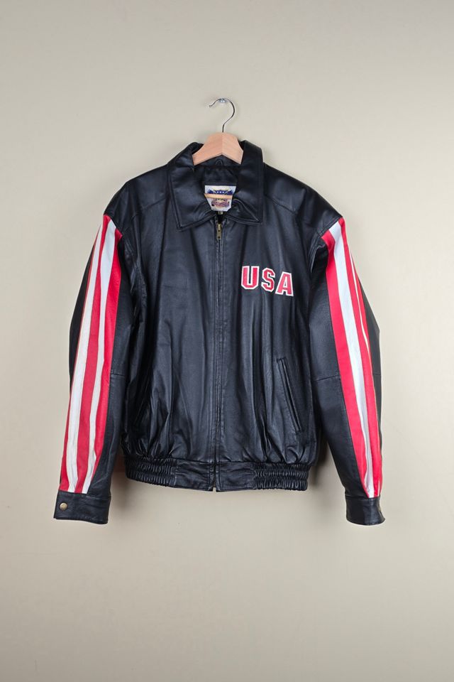 Vintage 90s USA Flag Leather Jacket Selected By The Igala NYC #1
