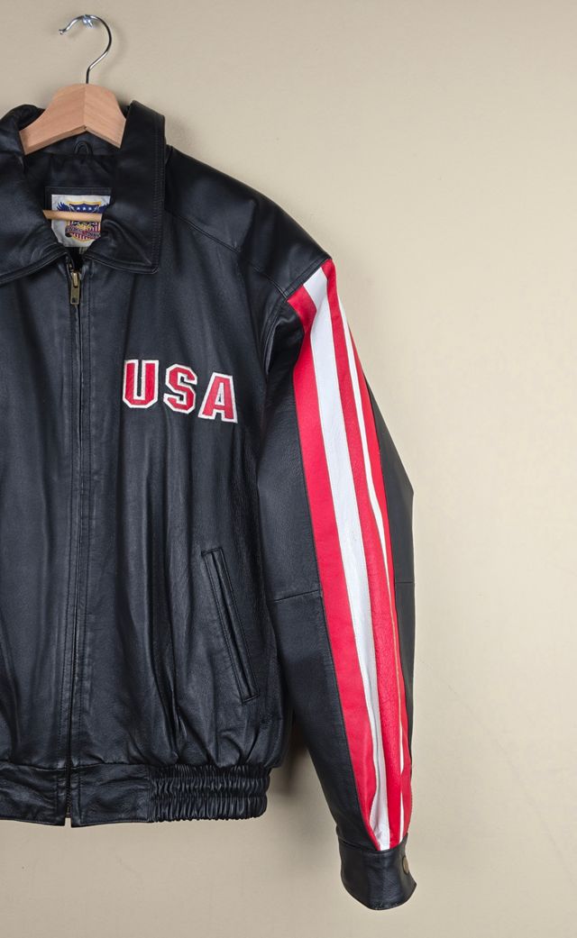 Vintage 90s USA Flag Leather Jacket Selected By The Igala NYC #2