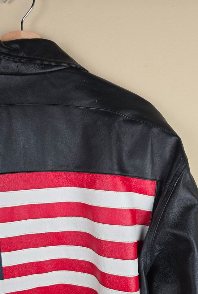 Vintage 90s USA Flag Leather Jacket Selected By The Igala NYC #3