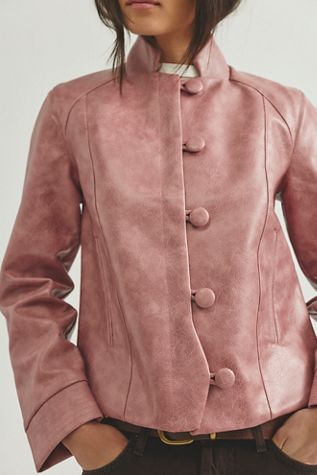 LAGAAM Lowen Pink Vegan Leather Bomber Jacket