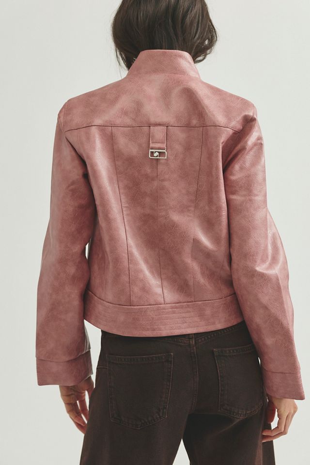 Veste bombardier en cuir végane rose Lowen LAGAAM #1